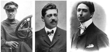 Da sinistra Scipione Borghese, Ettore Guizzardi e Luigi Barzini